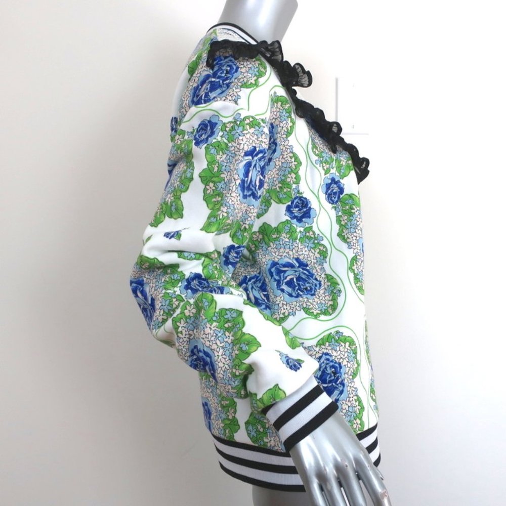 RODARTE RUFFLED LACE YOKE SWEATSHIRT WHITE/BLUE FLORAL PRINT SIZE EXTRA SMALL - Picture 3 of 10